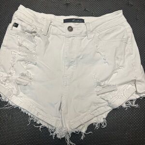 KanCan Women's White Distressed Jean Shorts